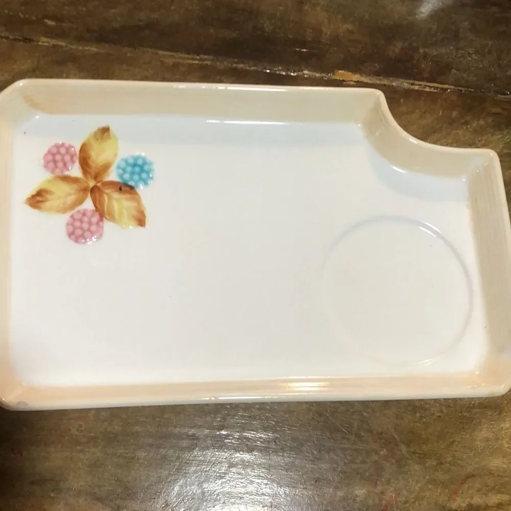 Vintage Ceramic‎ Tray with Floral Design Accent Unique Shape Decorative
